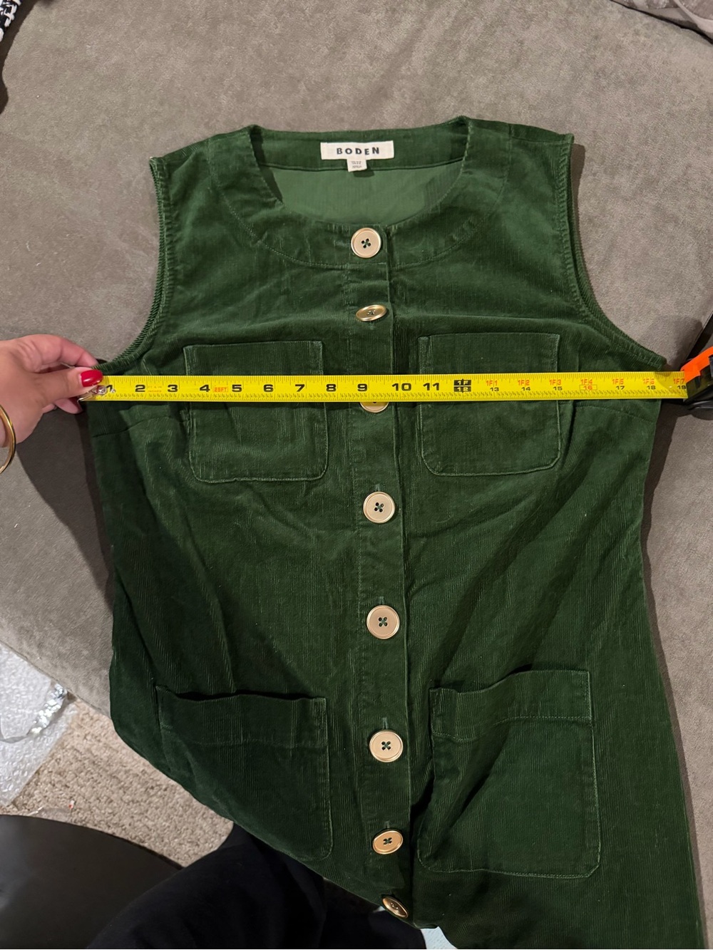 Boden Olive Green Corduroy Button-Front Dress - Picture 6 of 7